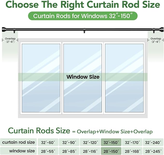 Time Forest Black Curtain Rods for Windows 32 to 150 Inch, 1 Inch Diameter - Image 7