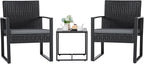 Flamaker 3 Pieces Patio Set Outdoor Wicker Furniture Modern Bistro Rattan Chair by Flamaker