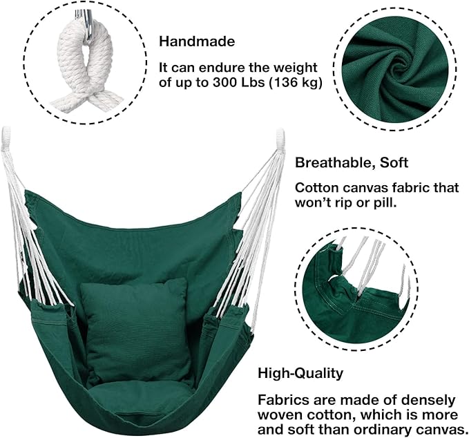 Hommtina Hammock Chair Hanging Rope Swing, Max 300 Lbs Hanging Chair - Image 2