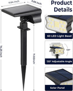 HGGH Solar Lights Outdoor Waterproof IP67, 60 LED 3 Lighting Modes Solar Spot - Image 2