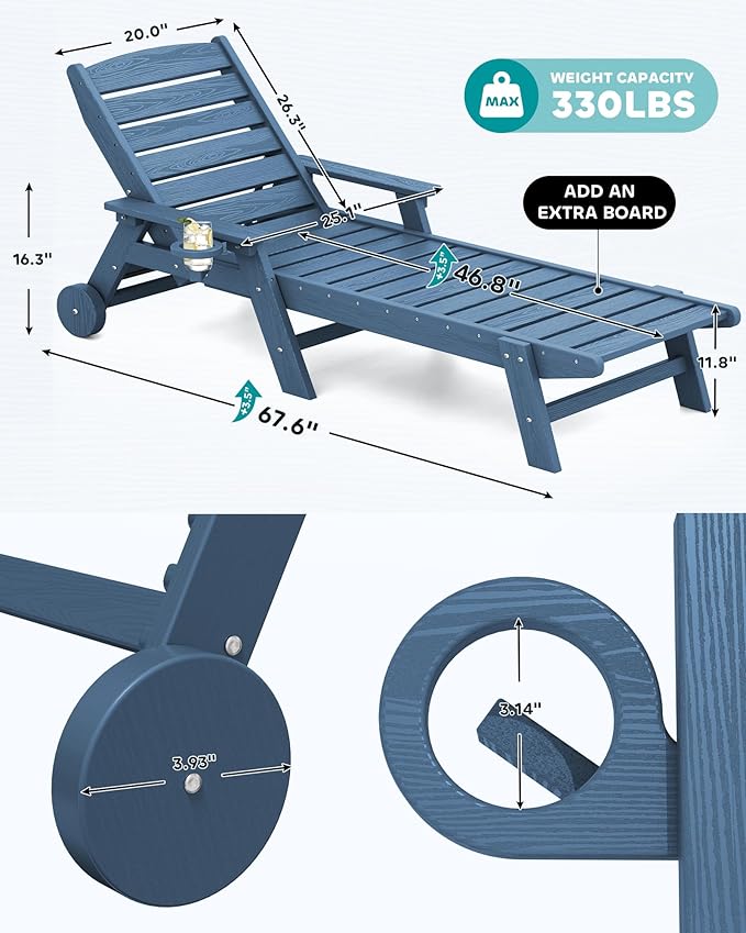 SERWALL Patio Chaise Lounge Chair Set of 4, 5 Positions Adjustable Poly Outdoor - Image 2