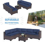 Kullavik 7 Pieces Outdoor Patio Furniture Set PE Wicker Rattan Sectional Sofa - Image 4