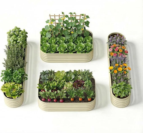 4-Pack 18” Tall Galvanized Raised Garden Beds – Small Space Garden Layout by Annoell