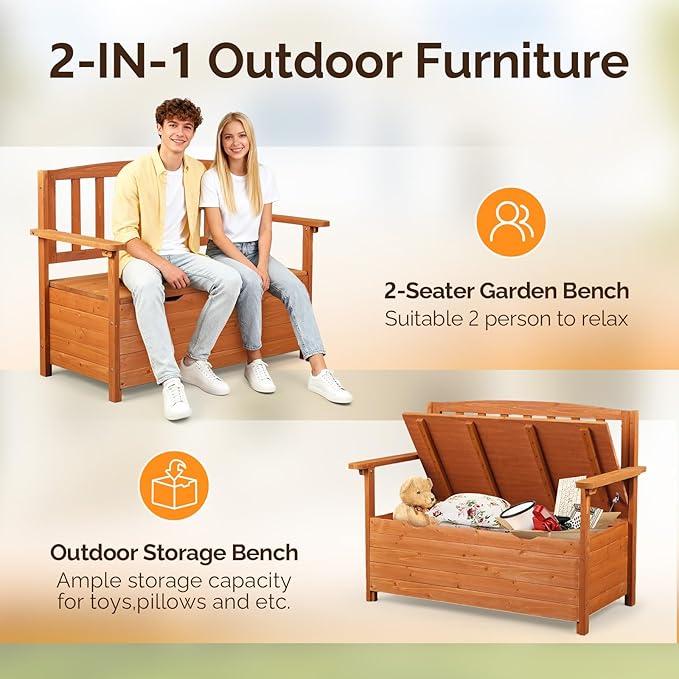 VINGLI Outdoor Storage Bench, Large Wood Deck Box - Image 7