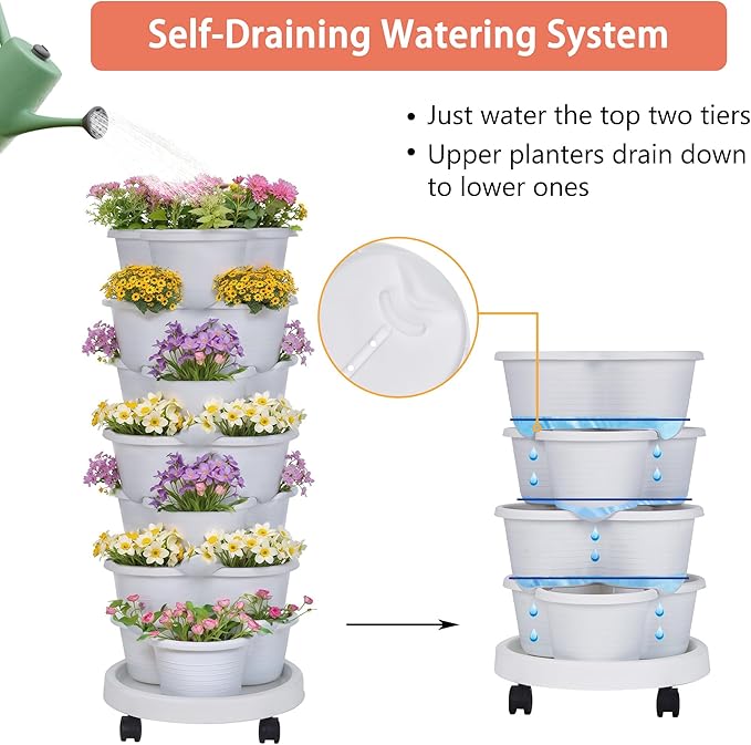 VECELO 7 Tier Vertical Garden Planter, Self Watering Stackable Planters - Image 3