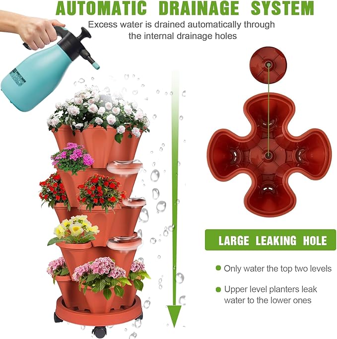 Vertical Strawberry Planter 5 Tier Stackable Tower Herb Planters Stacking - Image 5