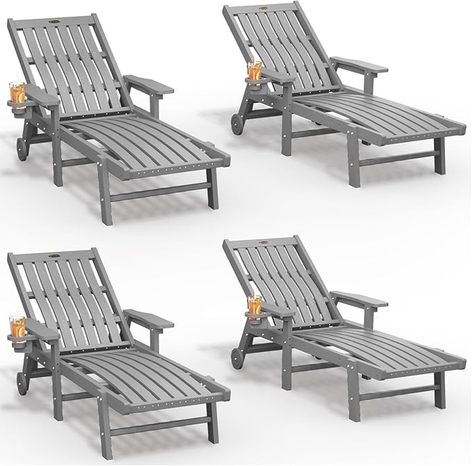 Patio Chaise Lounge Chair Set of 4, Oversized Lounge Chair Outdoor by THOEOE
