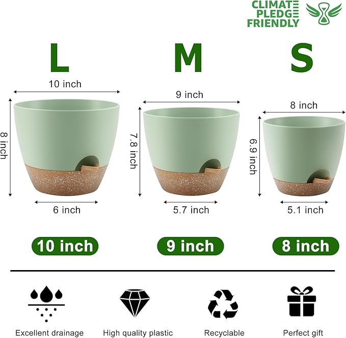 Plant Pots 10/9/8 Inch Self Watering Pots, Plastic Flower Pots, Nursery - Image 3