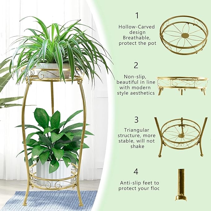 MOCORY Plant Stand Indoor Outdoor 2 Tier 27" Tall Metal Potted Holder Rack - Image 5