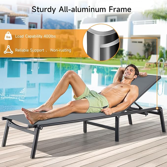ONBRILL Aluminum Chaise Lounge Chair Outdoor, Foldable & Assembly Free Outdoor - Image 5