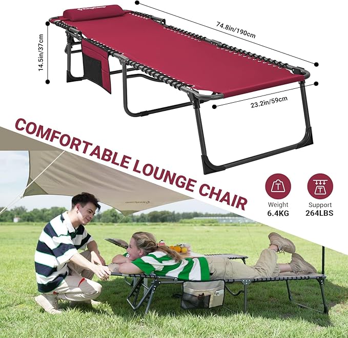 KingCamp 2 Pack Lounge Chair Outdoor, Folding Portable Tanning Chairs Comfy - Image 3