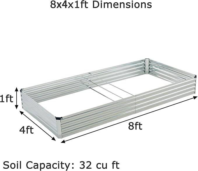 8x4x1ft Galvanized Raised Garden Bed, Outdoor Planter Box Metal Patio Kit - Image 2