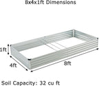 8x4x1ft Galvanized Raised Garden Bed, Outdoor Planter Box Metal Patio Kit - Image 2