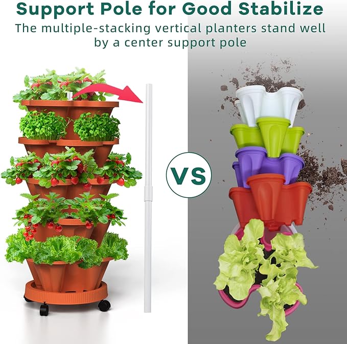 Strawberry Vertical Planter, 5 Tiered Stacking Garden Tower, Stackable Herb - Image 3