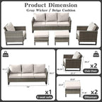 Belord Wicker Patio Furniture 5 Piece Outdoor Sofa Set, Oversize Outdoor Dining - Image 2