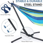 DUMOS Double Hammock with Space Saving Stand, Heavy Duty Steel Frame, Portable - Image 2