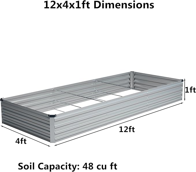 12x4x1 ft Galvanized Raised Garden Bed, Outdoor Planter Box Metal Patio Kit - Image 2