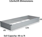 12x4x1 ft Galvanized Raised Garden Bed, Outdoor Planter Box Metal Patio Kit - Image 2