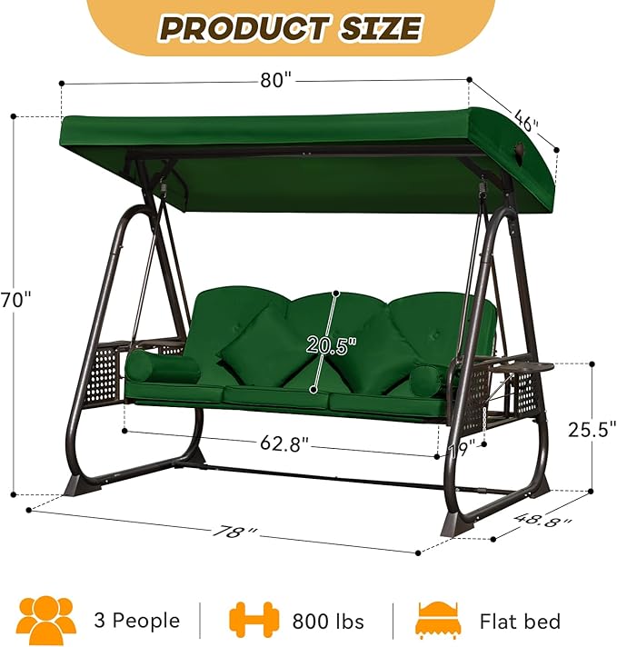 3 in 1 Outdoor Porch Swing - Image 8