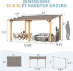 AECOJOY 14' x 10' Gazebo for Patio, Wood Grain Hard Top Lean to Gazebo Pergola - Image 7