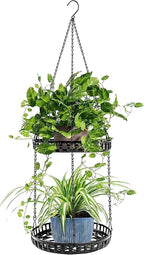 Plant Hanger Indoor Outdoor, 2 Tier Hanging Planter Plant Shelf, Metal Hanging by PIKAMAO