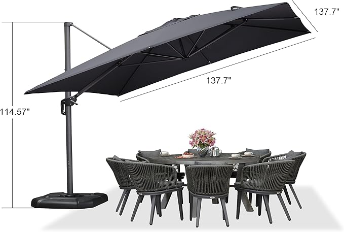 PURPLE LEAF 11.5' X 11.5' Telescopic Patio Umbrella Outdoor Cantilever Umbrella - Image 9