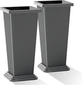 Set of 2 Tall Planters with Drainage Tray, 24 Inch Large Flower Pots by PolarcoForgeco