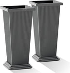 Set of 2 Tall Planters with Drainage Tray, 24 Inch Large Flower Pots by PolarcoForgeco