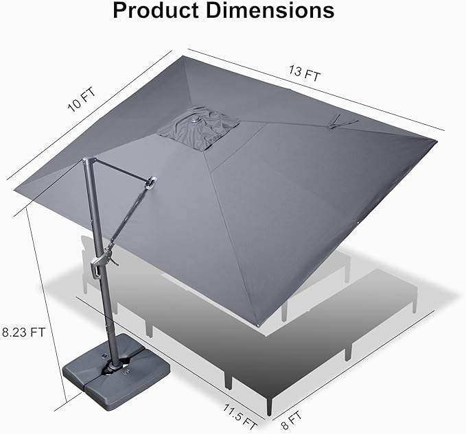 PURPLE LEAF 9' X 11.5' Rectangle Cantilever Umbrella - Image 9