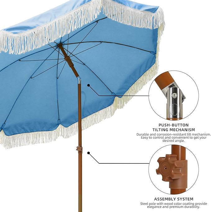 AMMSUN 7ft Patio Umbrella with Fringe Outdoor Tassel Umbrella UPF50+ Premium - Image 4