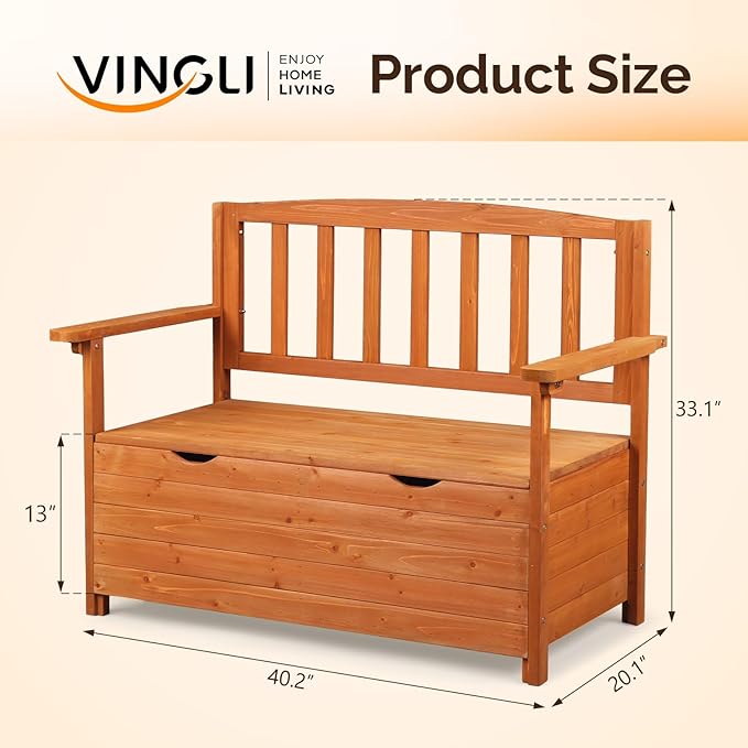 VINGLI Outdoor Storage Bench, Large Wood Deck Box - Image 3