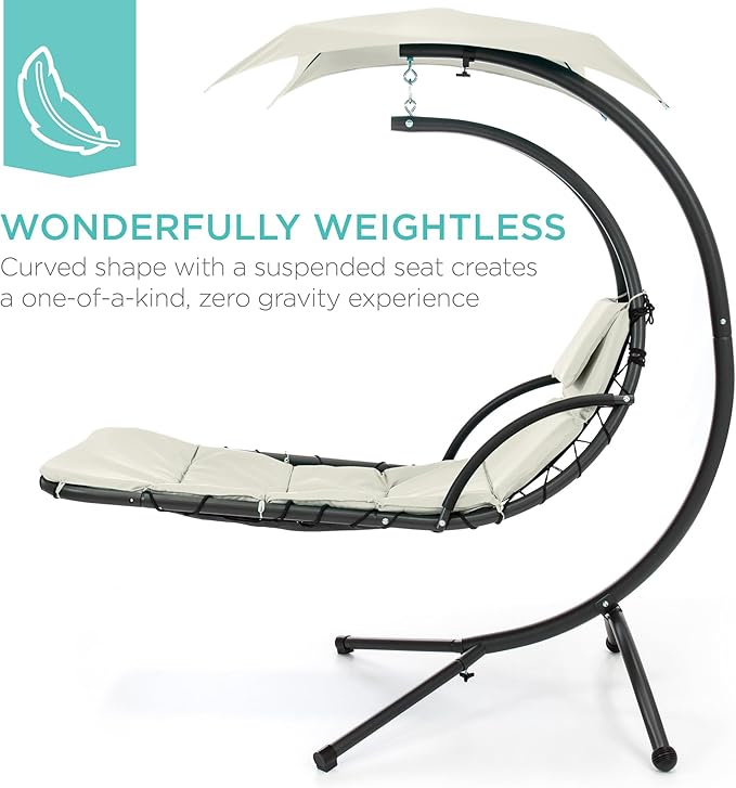 Best Choice Products Outdoor Hanging Curved Steel Chaise Lounge Chair Swing - Image 3