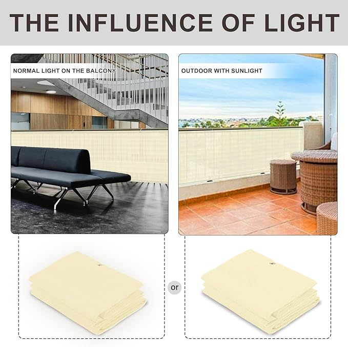 LOVE STORY Custom Size 3'x1' Butter Cream Balcony Privacy Screen, UV Block - Image 2