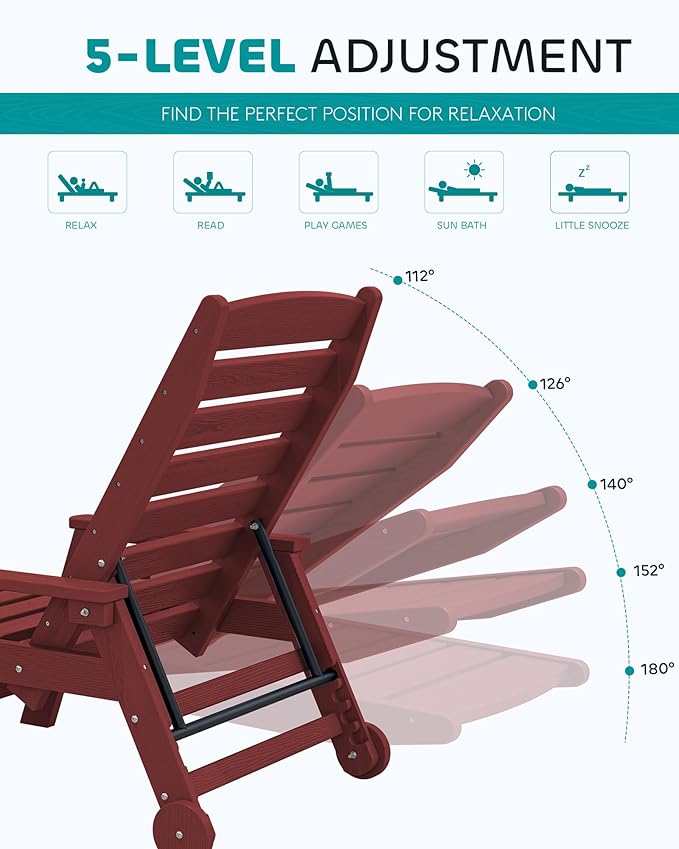 SERWALL Patio Chaise Lounge Chair, Poly Lounge Chair - Image 4