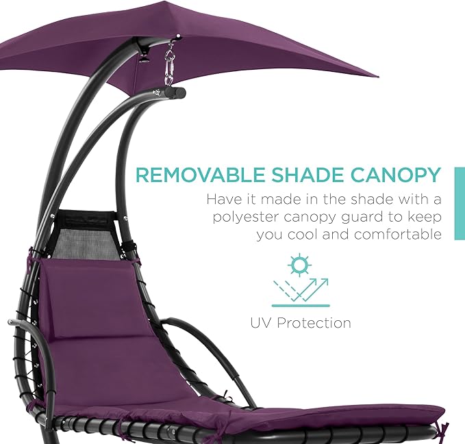 Best Choice Products Outdoor Hanging Curved Steel Chaise Lounge Chair Swing - Image 4