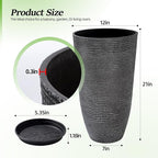QCQHDU Large Tall Dark Gray Planters Set of 2-9 Gallon 12" Round Outdoor - Image 6