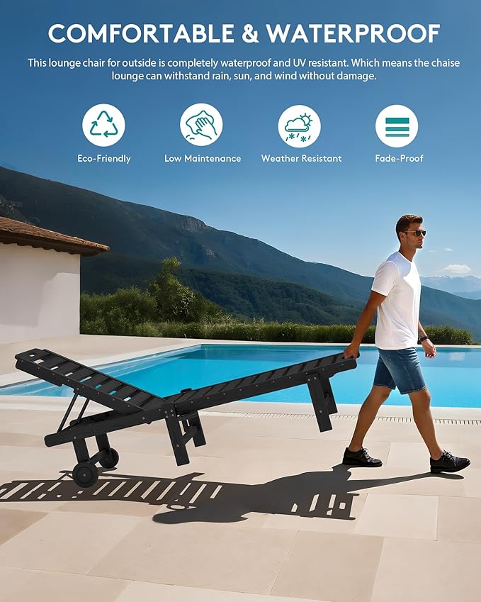 SERWALL Patio Chaise Lounge Chair, HDPE Outdoor Lounge Chair - Image 5