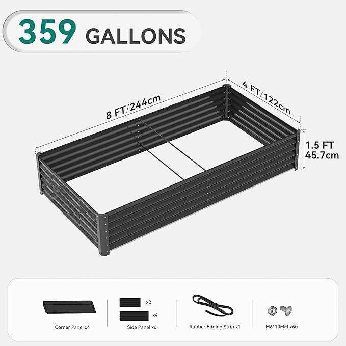 YITAHOME 8x4x1.5 ft Galvanized Raised Garden Bed Kit, Large Metal Planter Box - Image 7