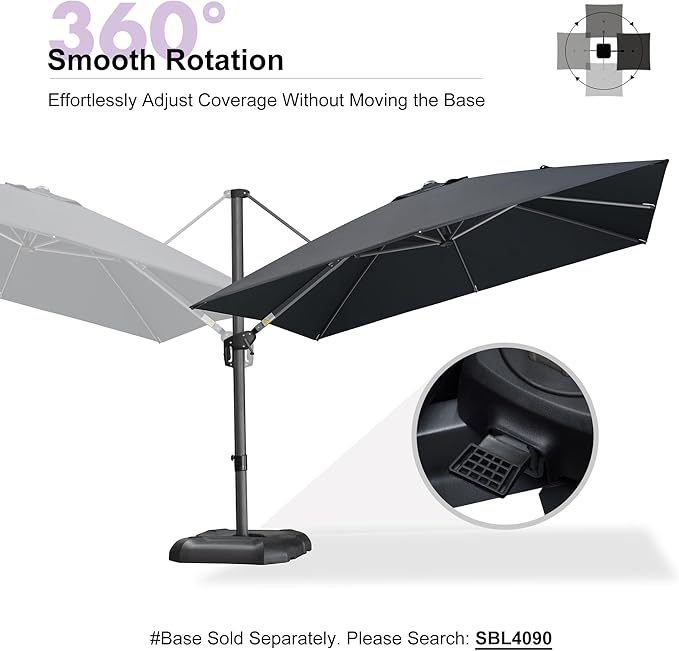 PURPLE LEAF 10 Feet Patio Umbrella Outdoor Cantilever Square Umbrella Aluminum - Image 8