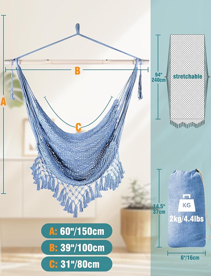 Chihee Hammock Chair Super Large Soft-Spun Cotton Rope Weaving Hanging Chair - Image 4