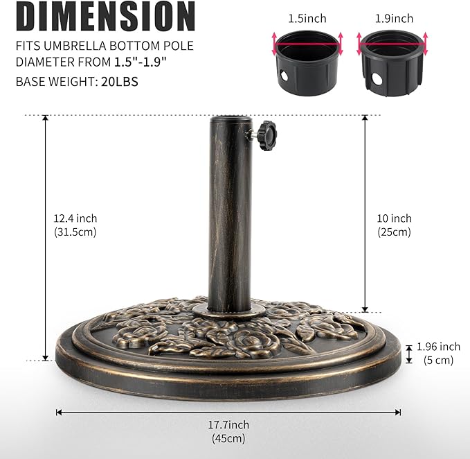 Backyard Expressions 20 lb Patio Umbrella Base Stand, Decorative Rose Medallion - Image 6