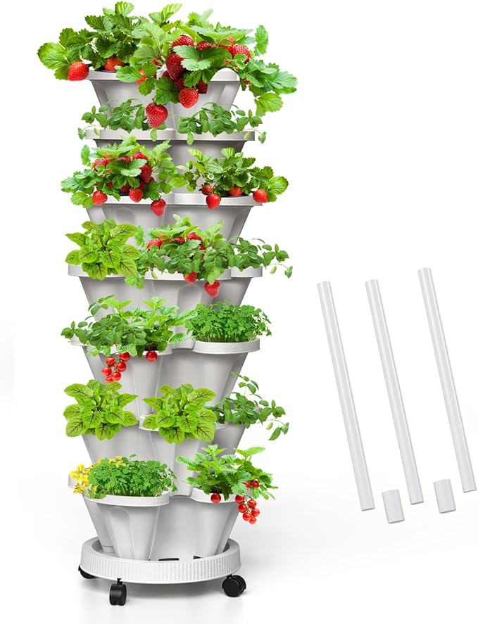 Strawberry Vertical Planters, 7 Tiered Stacking Tower Garden by Tectsia