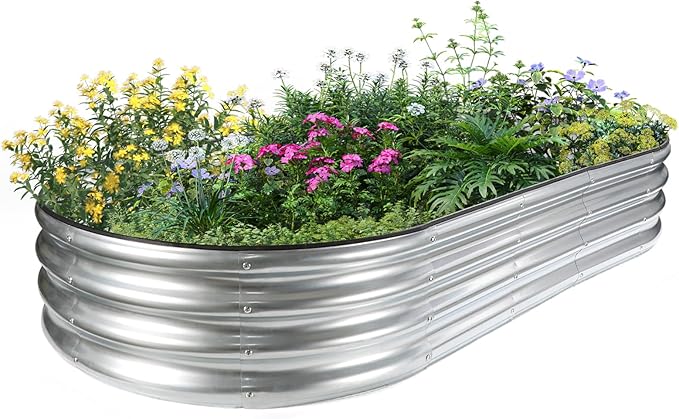JERIA 6×3×1ft Oval Raised Garden Bed, Galvanized Raised Garden Bed Kit Outdoor by JERIA