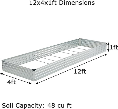 12x4x1ft Galvanized Raised Garden Bed, Outdoor Planter Box Metal Patio Kit - Image 2