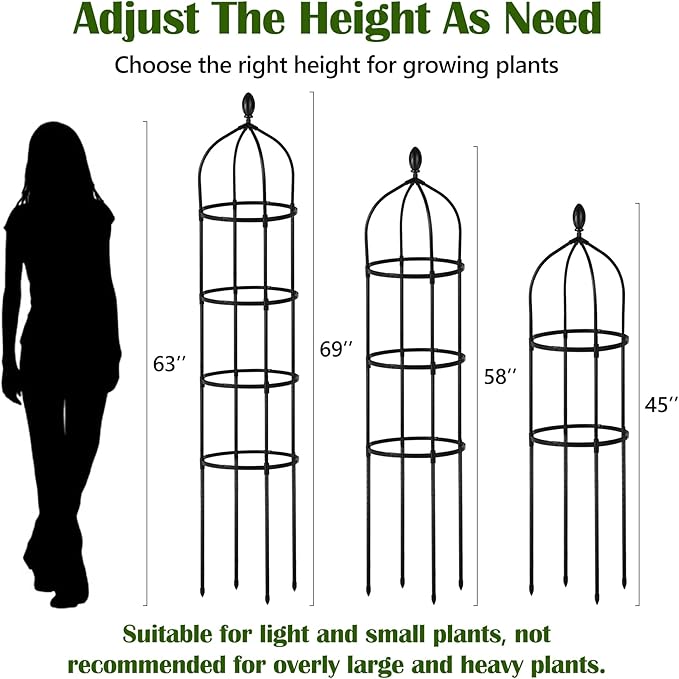 2 Pcs Garden Obelisk Trellis for Climbing Plants Outdoor 6 Ft Rose Bush Round - Image 3