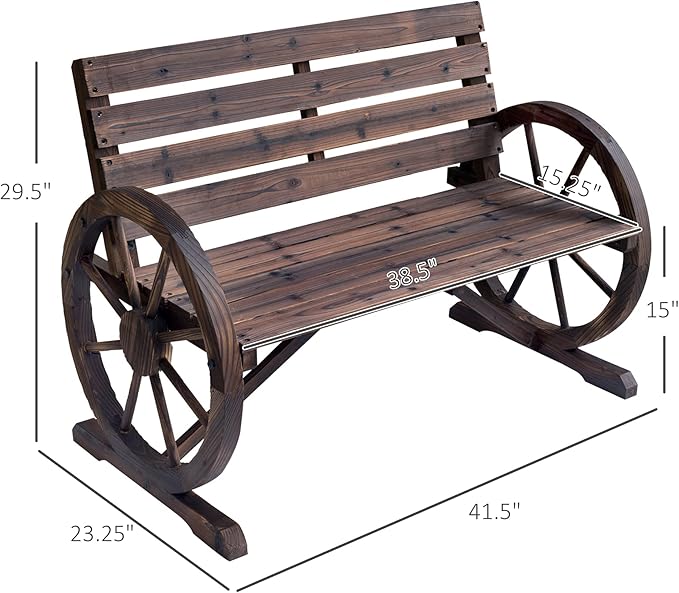 Outsunny 41" Wooden Wagon Wheel Bench, Rustic Outdoor Patio Weather Resistance - Image 3