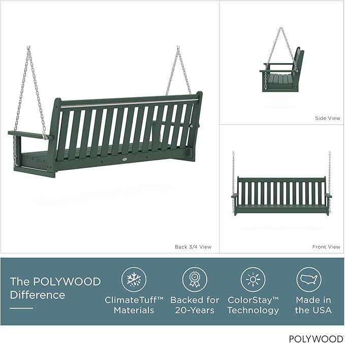 POLYWOOD Vineyard 5-Foot Porch Swing, Heavy Duty HDPE Outdoor Hanging Bench - Image 2
