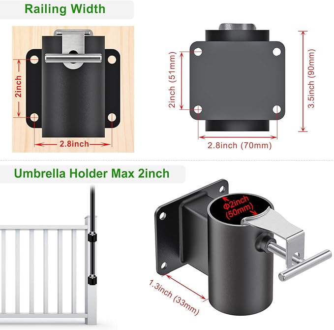 Heavy Duty Deck Railing Umbrella Holder, Patio Umbrella Stand - Image 2
