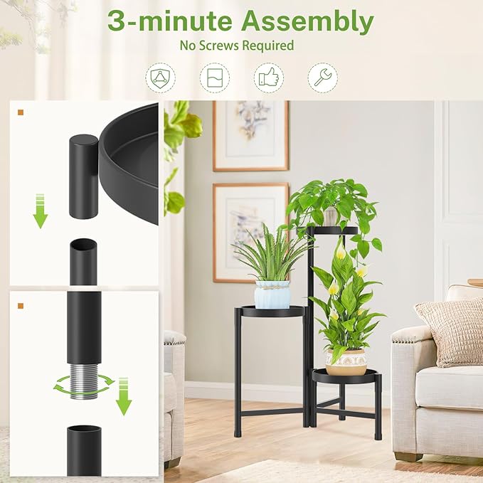 iDavosic.ly Plant Stand Indoor Outdoor, 3 Tier Corner Metal Flower Display - Image 4
