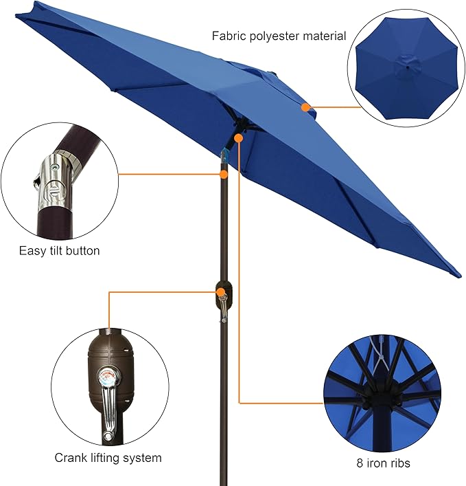 Blissun 9' Outdoor Patio Umbrella, Outdoor Table Umbrella, Yard Umbrella - Image 2